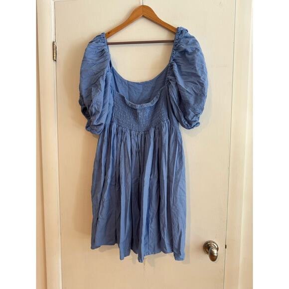 ELF Made by Hand Dress large Puff short sleeve mini dress 100% Linen ruched XXL - Picture 4 of 11